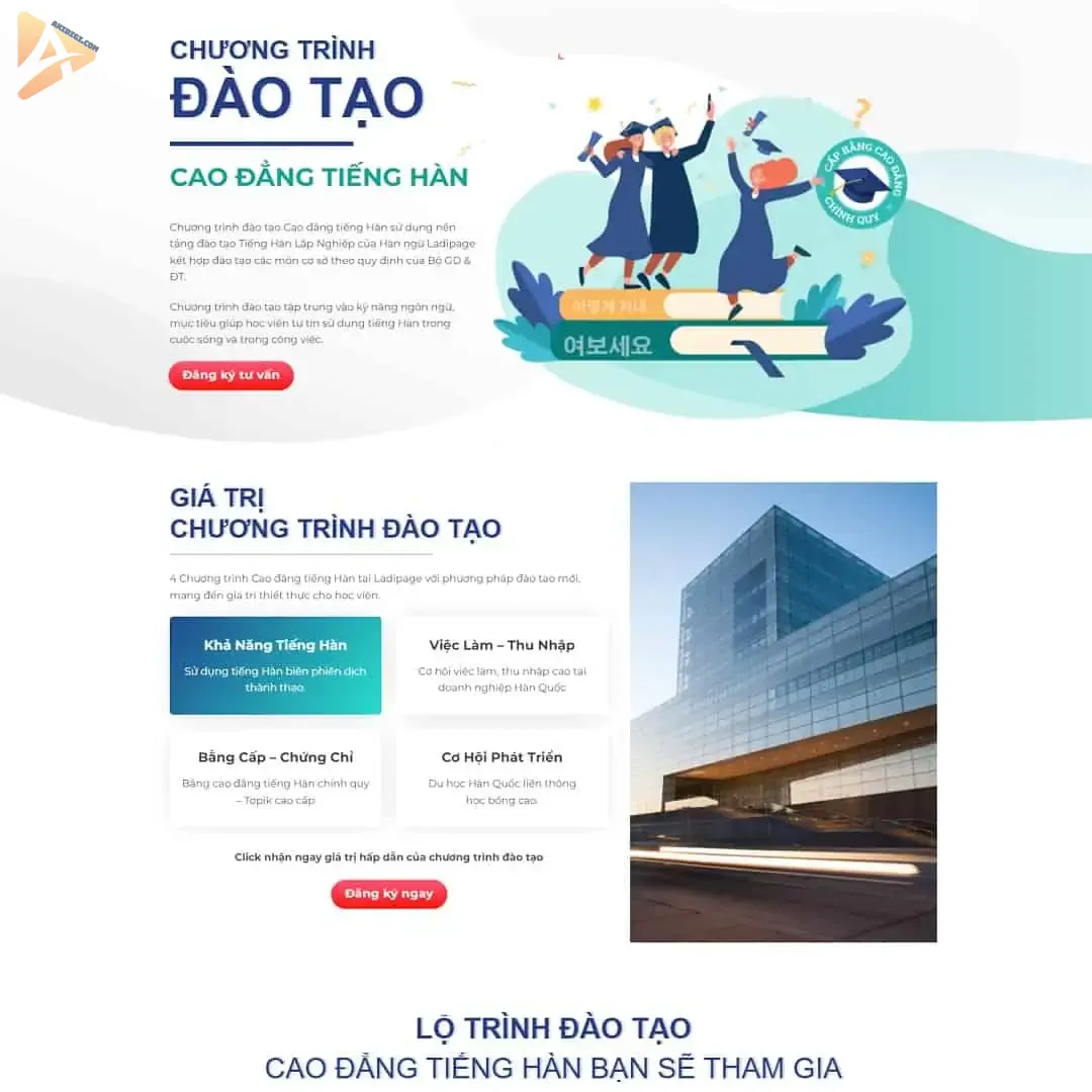 Theme WordPress Landing page đào tạo tiếng Hàn