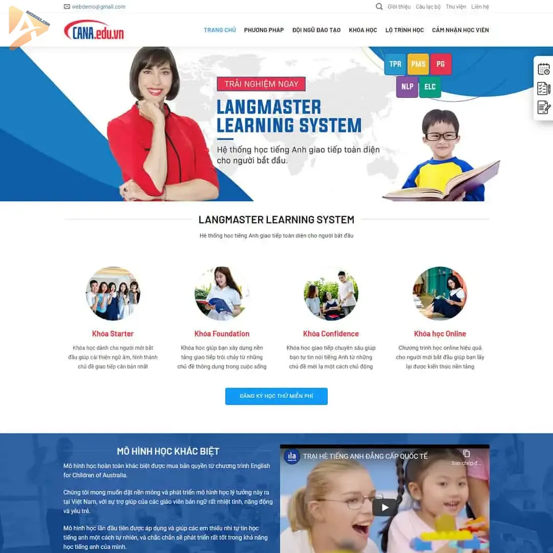Theme WordPress giới thiệu khóa học tiếng anh