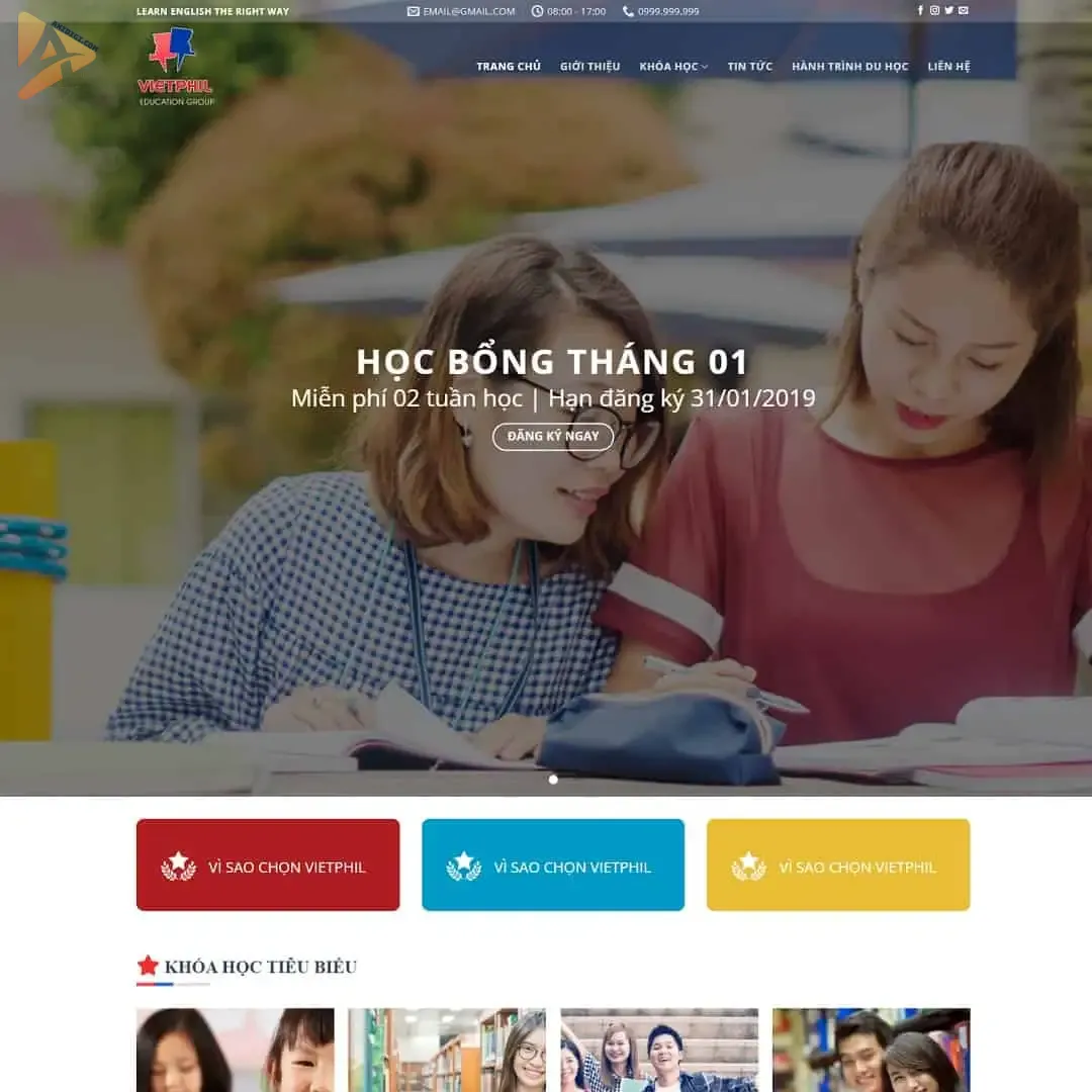 Theme WordPress trung tâm đào tạo anh ngữ, du học