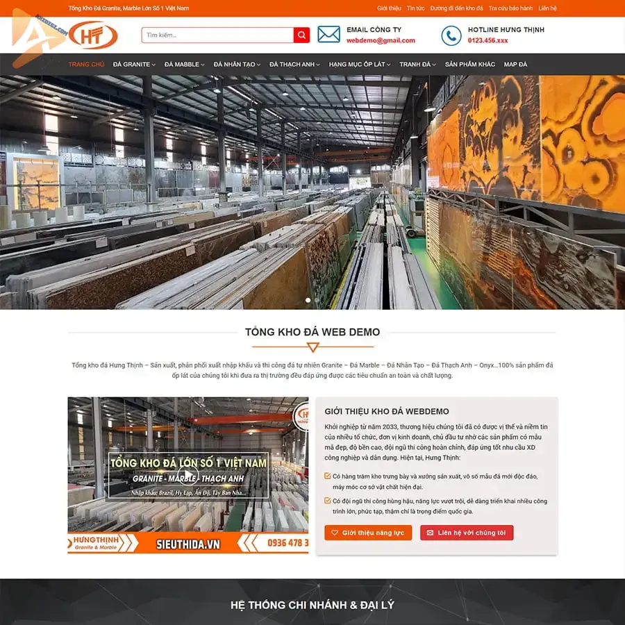 Theme WordPress tổng kho đá, siêu thị đá