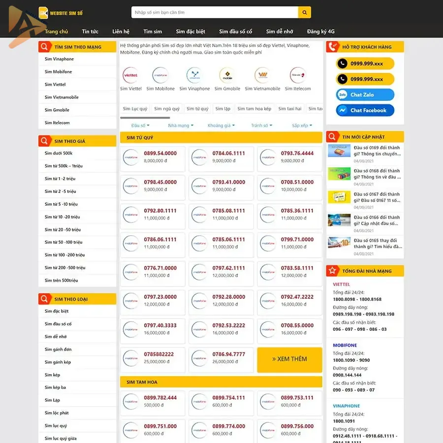 Theme WordPress bán sim số