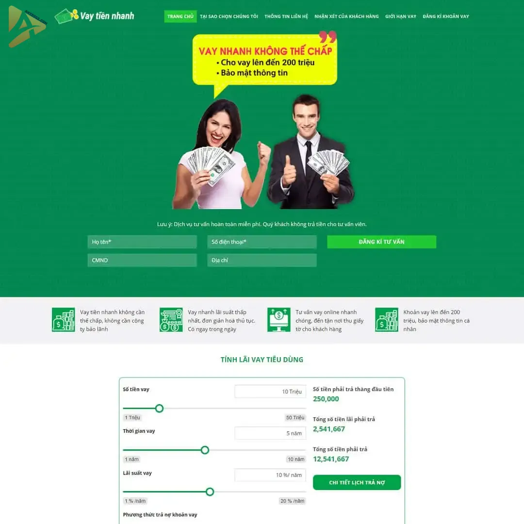 Theme WordPress dịch vụ tín dụng, vay tiền nhanh